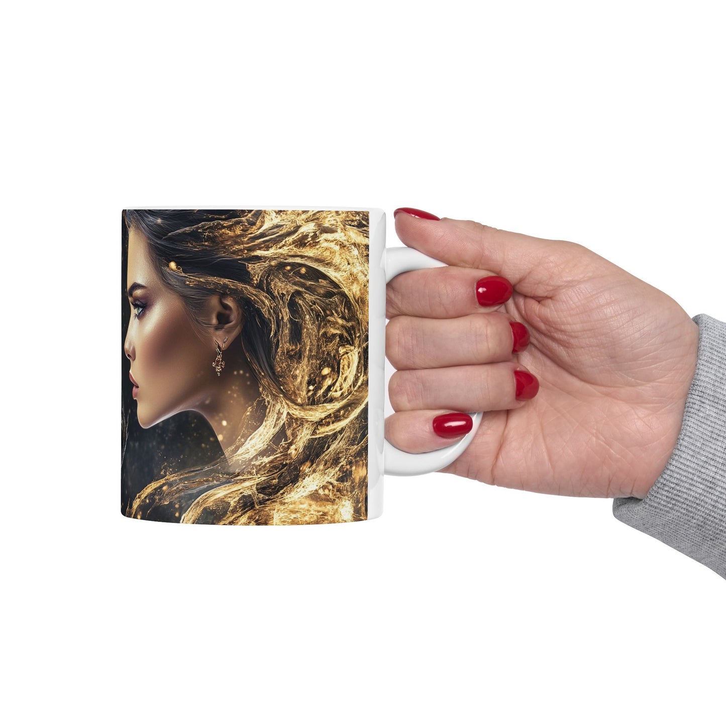 Fantasy Dragon & Woman Ceramic Mug - Enchanting 11oz Coffee Cup for Mythology Lovers