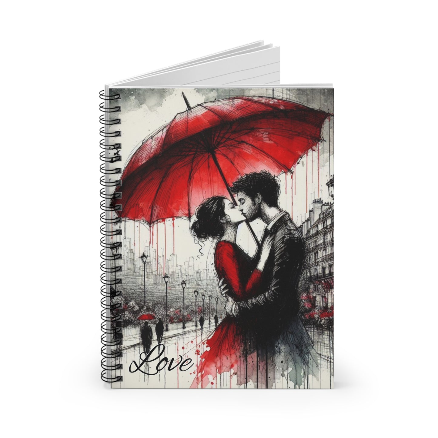 Romantic Red Umbrella Love Notebook - Spiral Ruled Journal