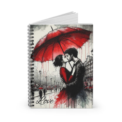 Romantic Red Umbrella Love Notebook - Spiral Ruled Journal