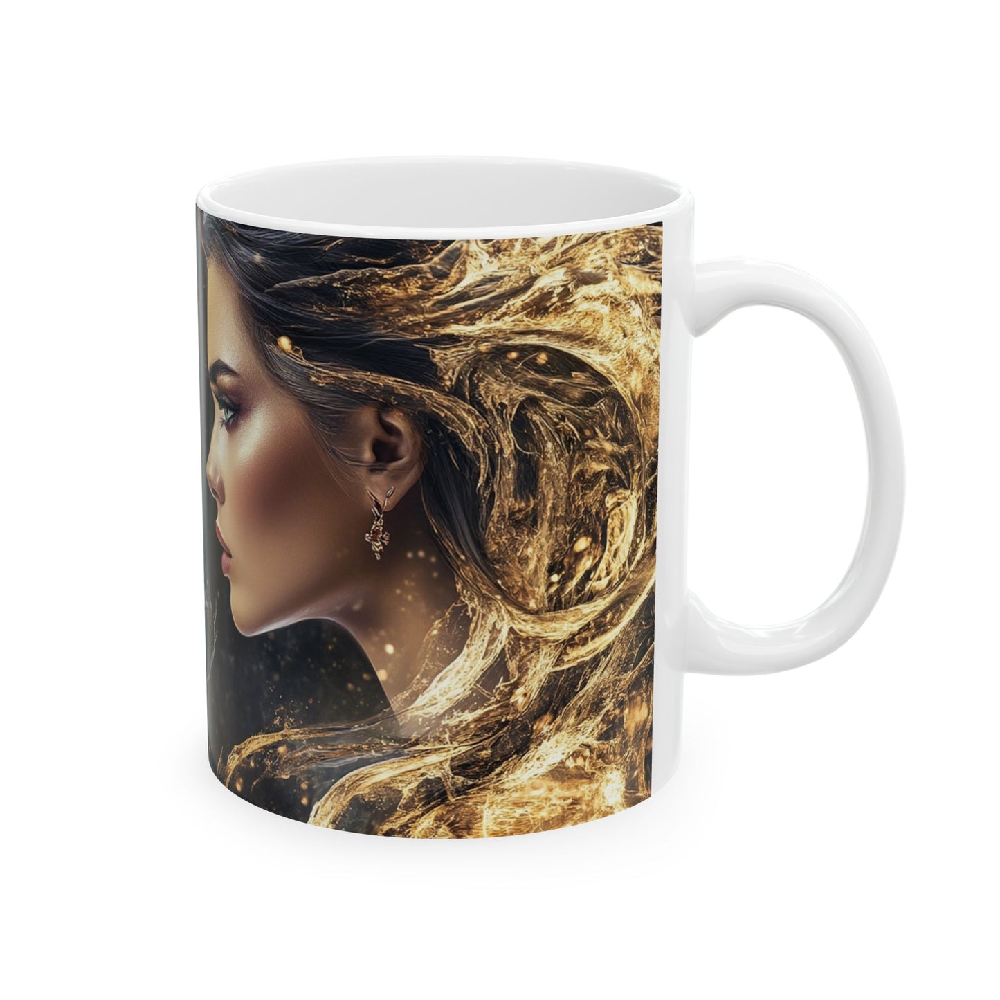 Fantasy Dragon & Woman Ceramic Mug - Enchanting 11oz Coffee Cup for Mythology Lovers