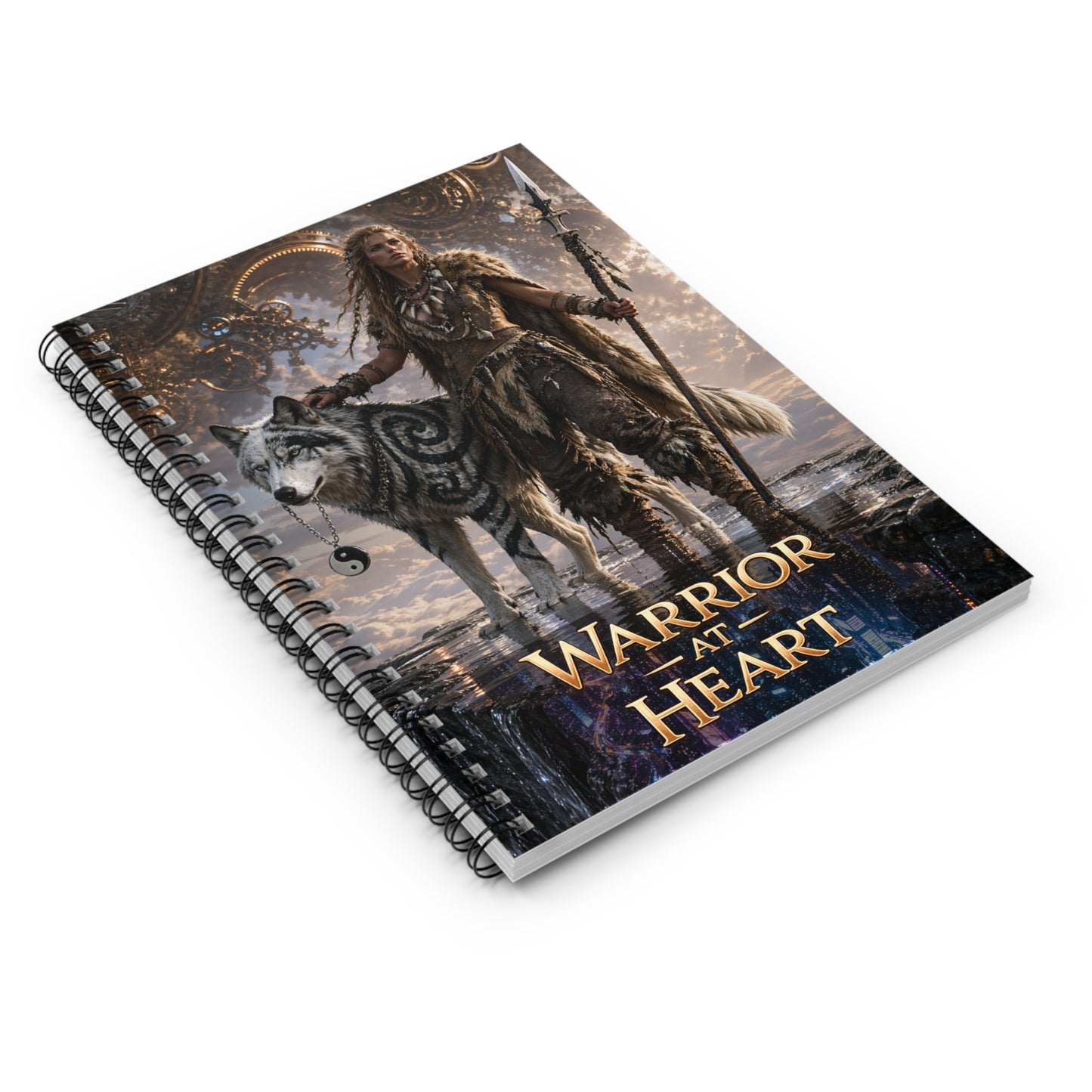 Warrior at Heart Spiral Notebook — Fantasy Viking Warrior with Wolf Ruled Journal