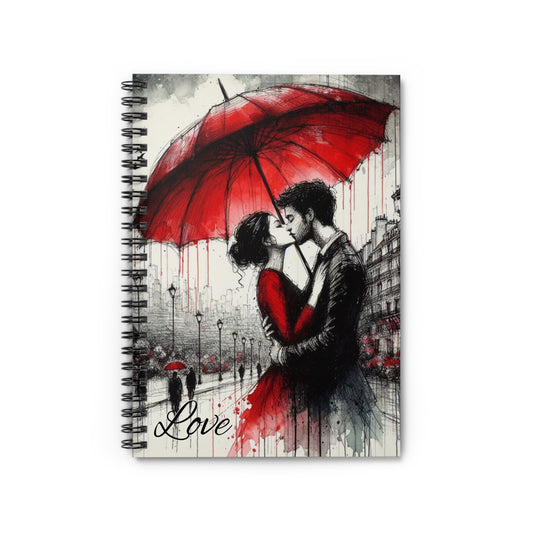 Romantic Red Umbrella Love Notebook - Spiral Ruled Journal
