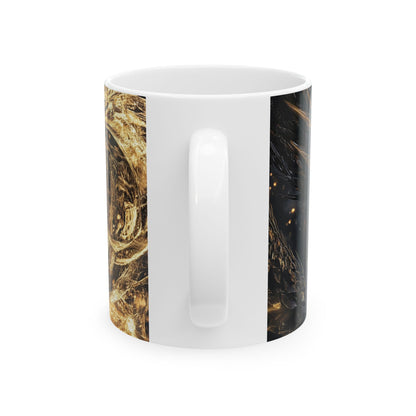 Fantasy Dragon & Woman Ceramic Mug - Enchanting 11oz Coffee Cup for Mythology Lovers