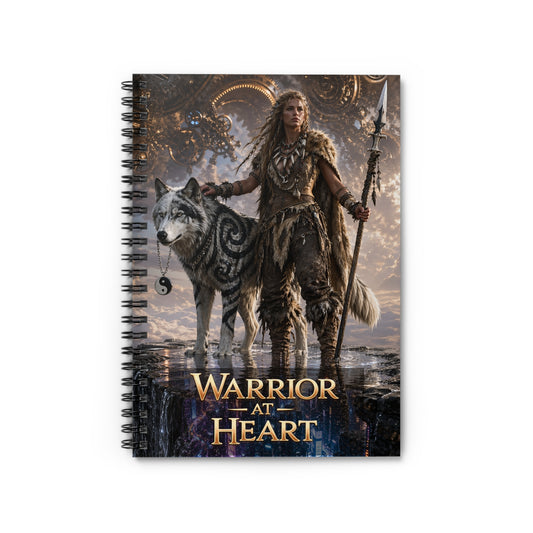 Warrior at Heart Spiral Notebook — Fantasy Viking Warrior with Wolf Ruled Journal