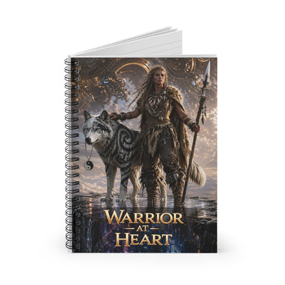 Warrior at Heart Spiral Notebook — Fantasy Viking Warrior with Wolf Ruled Journal