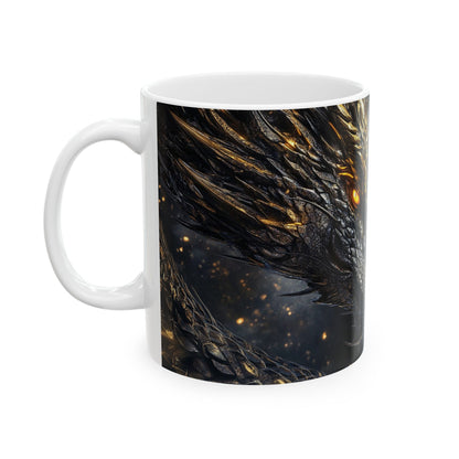 Fantasy Dragon & Woman Ceramic Mug - Enchanting 11oz Coffee Cup for Mythology Lovers